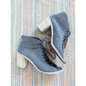 Dolce Vita More Grey Lace Up Peep Toe Perforated Ankle Booties Size 9